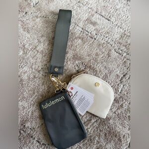 Lululemon Cream Coin Pouch & Olive-Green Wristlet Set